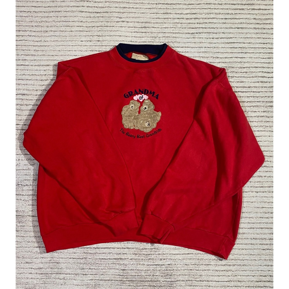 Vintage M & C Sportswear Grandma Bear Sweatshirt Red Embroidered XL